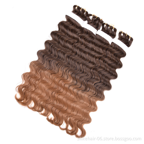 Ombre Brown Black 28 inch Pre-feathered Hybrid Water Wave Braids 3x Body Ocean Wave For Bulk Braiding Synthetic Hair Extensions